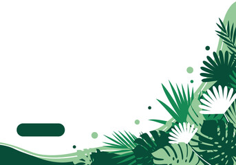 Tropical Green Leaves Background with Monstera and Palm Fronds on White © Eros