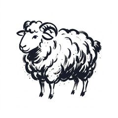 Hand drawn illustration of a fluffy sheep with horns. © Luffy