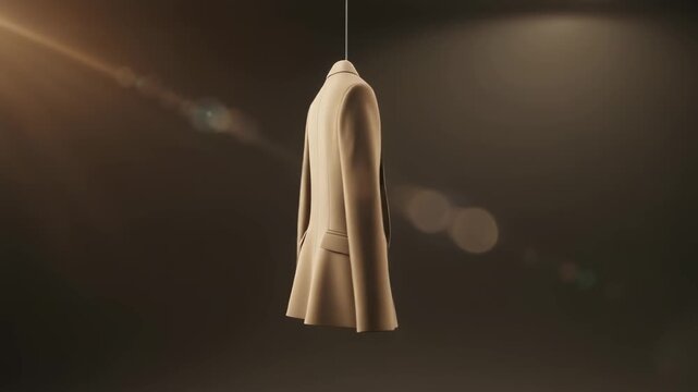 Elegant beige blazer hanging isolated dark background professional attire business fashion concept jacket