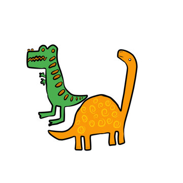 vector or illustration of a cute dinosaur character, Brontosaurus, tirex, isolated on white background