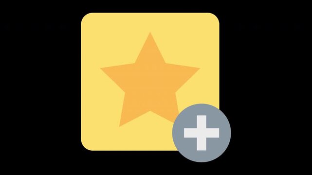 A yellow square with a star inside and a plus symbol in the corner, representing a favorite or add option