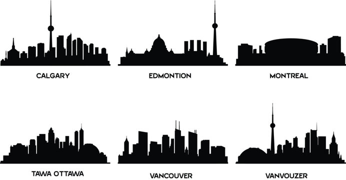Silhouettes of major canadian city skylines at night
