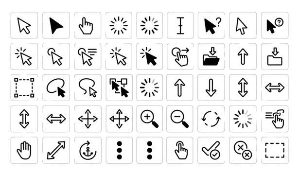 Set of 30 Click Cursor Outline Icons Editable Stroke Minimal Linear UI Vector Collection Isolated on White Background