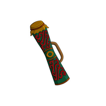 Papuan traditional tifa drum illustration, isolated Indonesian ethnic musical instrument digital painting