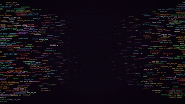 Abstract Digital Code Corridor with Colorful Programming Script