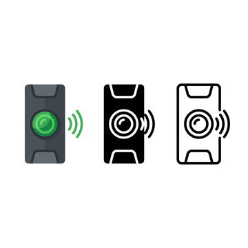 Smartphone wireless charging icon set with green active and black and white line art versions on white background