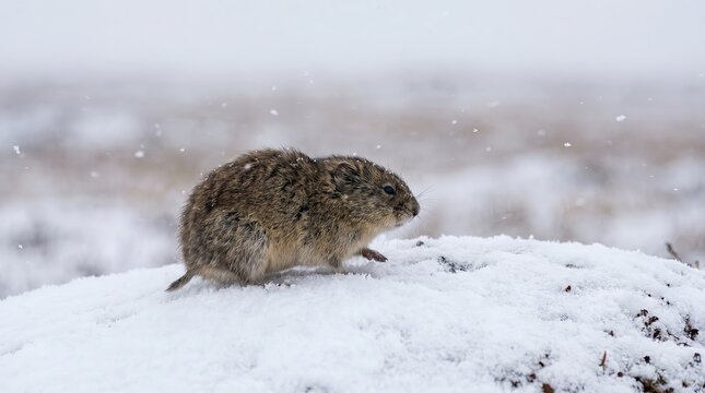 Tiny Lemming in Snowy Landscape