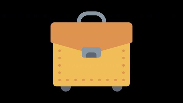 Flat vector illustration of a yellow professional business briefcase with a brown leather flap and grey handle isolated on a black background