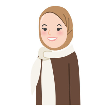 vector illustration of a woman wearing hijab / veil, coat, and scarf