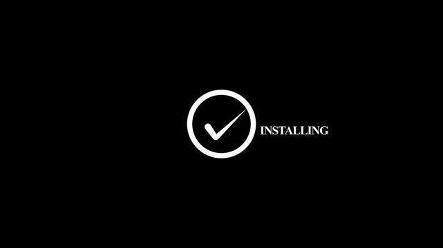 Software Installation Status Screen with Verification loading Icon Animation on Black Background. 4k video