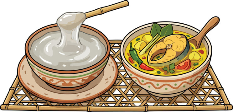logo illustration Papeda with yellow fish soup