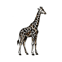 Obraz premium Watercolor illustration of a giraffe standing tall.