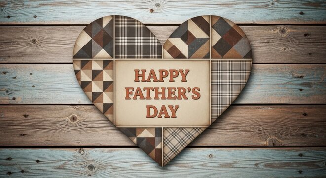 Happy Father's Day Heart Decoration on Rustic Wooden Background