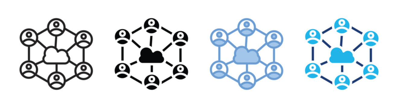 Federated learning icon set multiple style collection
