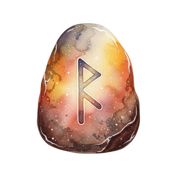 Watercolor Raido Rune Stone with Galaxy Texture