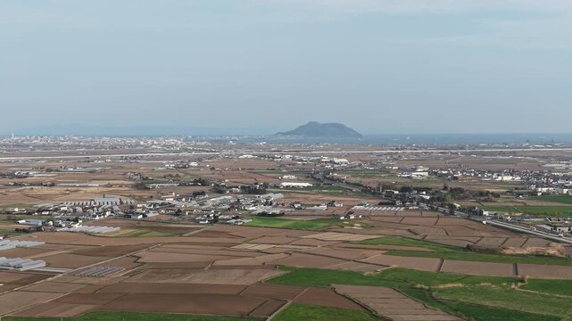 HOKKAIDO, JAPAN.Rural town area with transport lines and open fields April 26 2026
