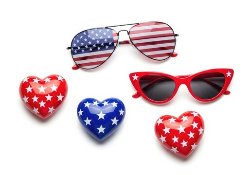 Usa independence day celebration patriotic sunglasses and heart decorations for 4th of july festivities