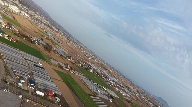 HOKKAIDO, JAPAN.Rural town area with transport lines and open fields April 26 2026