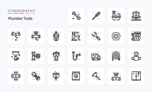 25 Plumber Line icon pack. Vector icons illustration