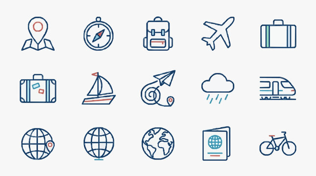 Collection of travel and transportation icons.