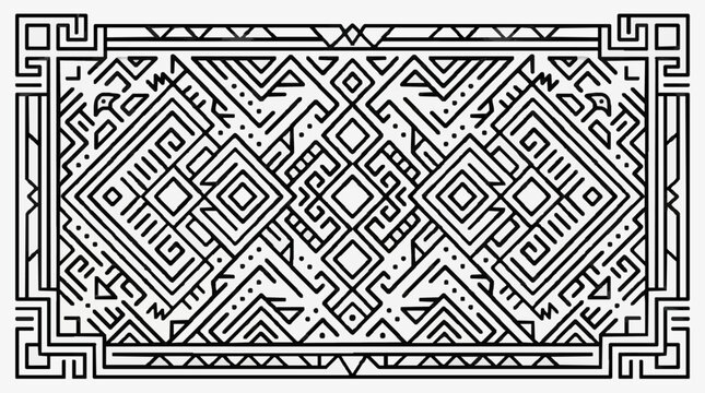 Intricate Geometric Pattern with Tribal Motifs and Stylized Birds.