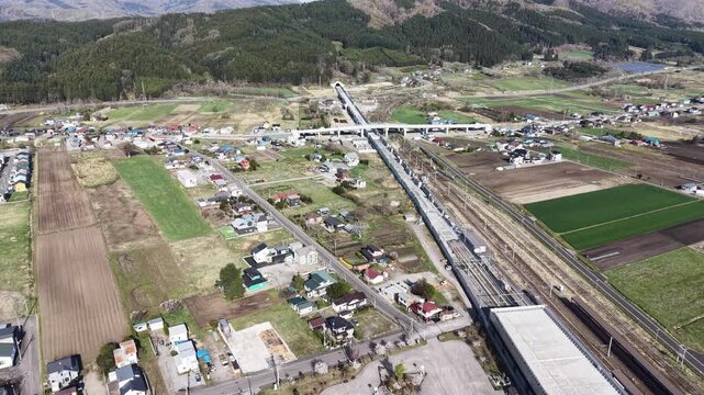 HOKKAIDO, JAPAN.Rail line construction area with engineering works April 26 2026
