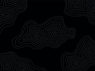 Dark topographic map line pattern. White neon style geographic contour lines on a black background. Abstract cyber height elevation texture for gaming and tech UI design. © freaky
