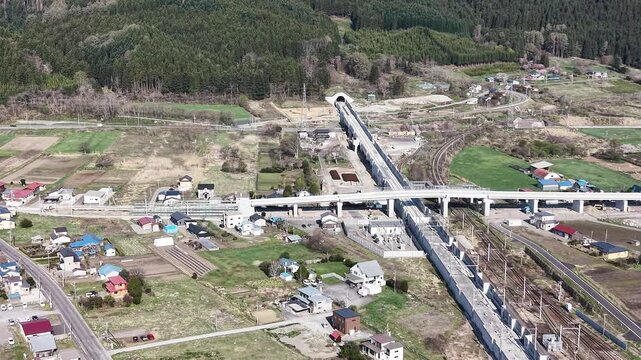 HOKKAIDO, JAPAN.Rail line construction area with engineering works April 26 2026