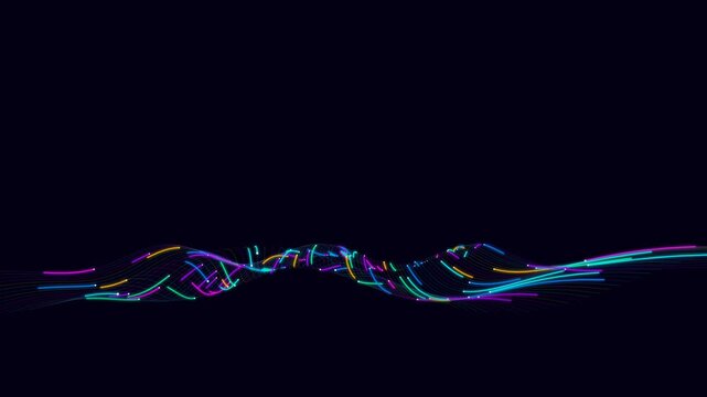 Glowing lines dance across a dark background