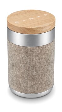 Modern Portable Bluetooth Speaker with Wood and Fabric Design