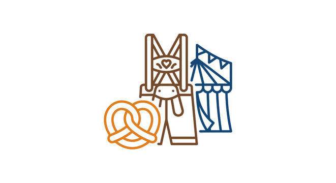 Colorful festival elements with pretzel and tent