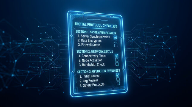 Digital protocol checklist, cybersecurity, network security, safety protocols, technology isolated on Transparent Background
