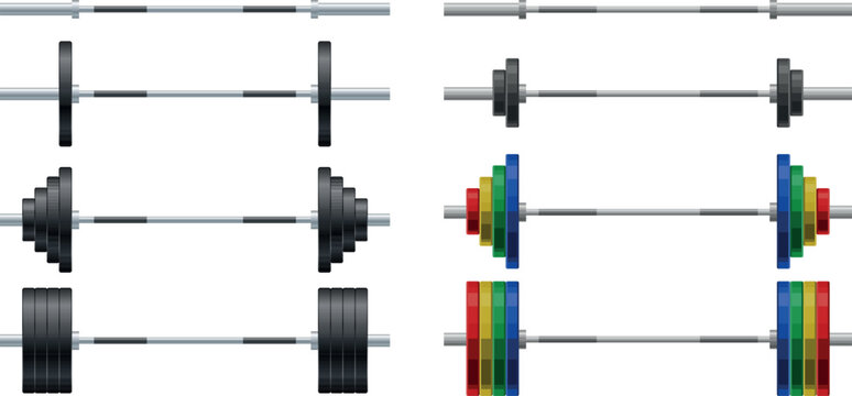 Barbell Weight Progression Collection Gym Strength Training and Fitness Equipment Vector Set