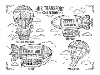 Steampunk air transport collection with hot air balloon zeppelin blimp parachute old fashioned steampunk collection zeppelin © MD JAHID