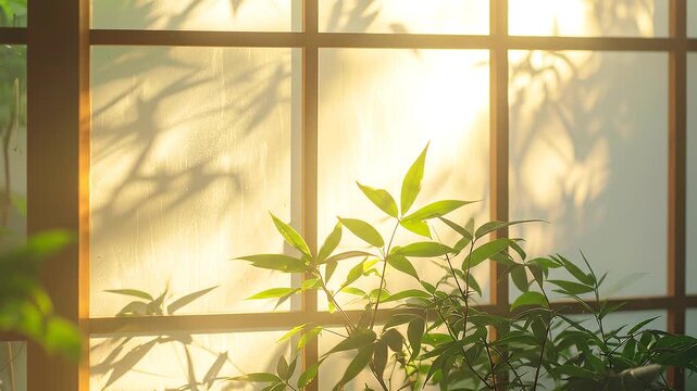 光と影が織りなす和室の障子と笹竹