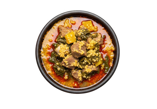 Bowl of dinengdeng, a filipino vegetable stew isolated on transparent background