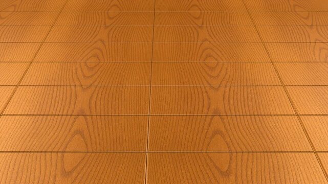 Slow tracking motion across golden honey wooden tiles with seamless grid pattern bright polished parquet flooring backdrop for modern home visualization
