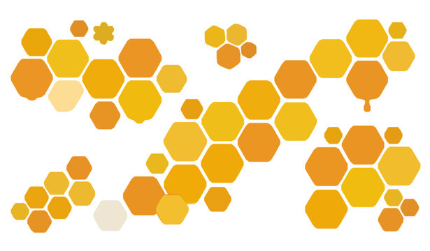 Abstract yellow orange honeycomb background with playful bee hive hexagon cells flat vector illustration for banners and wallpapers