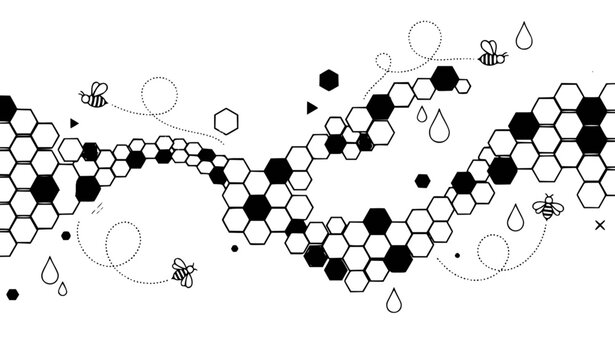 Creative honeycomb hexagon icon set with black art bee hive cells for black shape branding packaging and decorative design