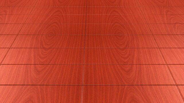 Smooth motion over vibrant cherry red wooden tiles with seamless linear pattern bright polished timber parquet flooring backdrop for interior rendering