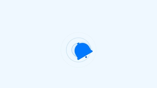 Electric Bell Notification Icon Animation Blue Flat Design with Ripple Ring Motion Graphics