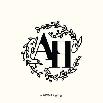 Elegant Floral AH Initial Wedding Logo Monogram with Botanical Wreath