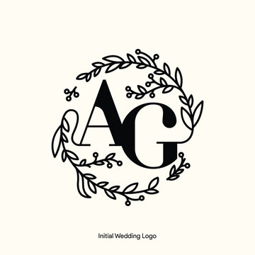 Elegant Floral AG Initial Wedding Logo Monogram with Botanical Wreath