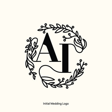 Elegant Floral AI Initial Wedding Logo Monogram with Botanical Wreath