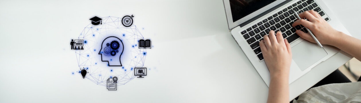 Concept of education and continuous learning. A network of e-learning resources for training, acquiring knowledge, and developing new skills for personal and professional growth. Fermion