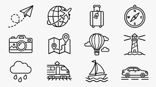 Collection of Travel and Transportation Icons.