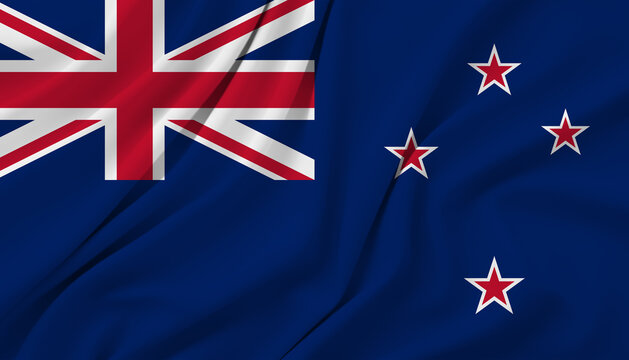 New Zealand flag waving, union jack, southern cross stars, oceania nation.