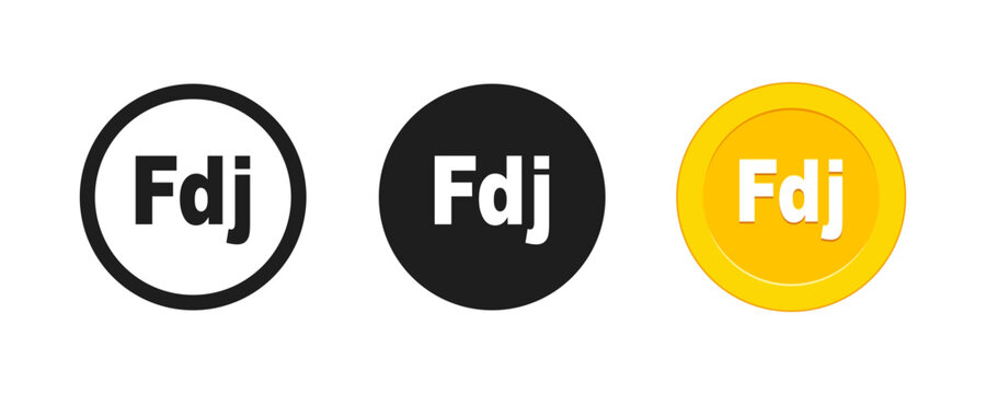 Djibouti Franc Currency Coin Sign Icon Set, Fdj Symbol Vector