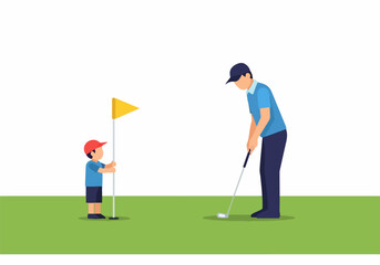 Fototapeta premium Father Teaching Son Golf Swing On Sunny Course