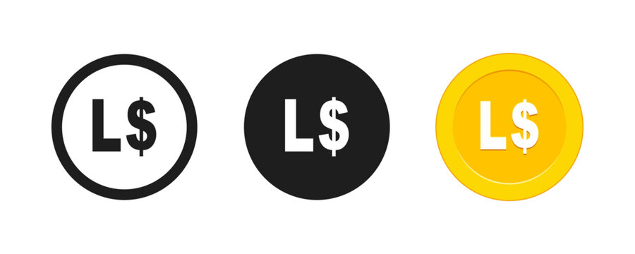 Liberian Dollar Currency Sign Icon Set with Gold Coin and Black Line Vector Elements